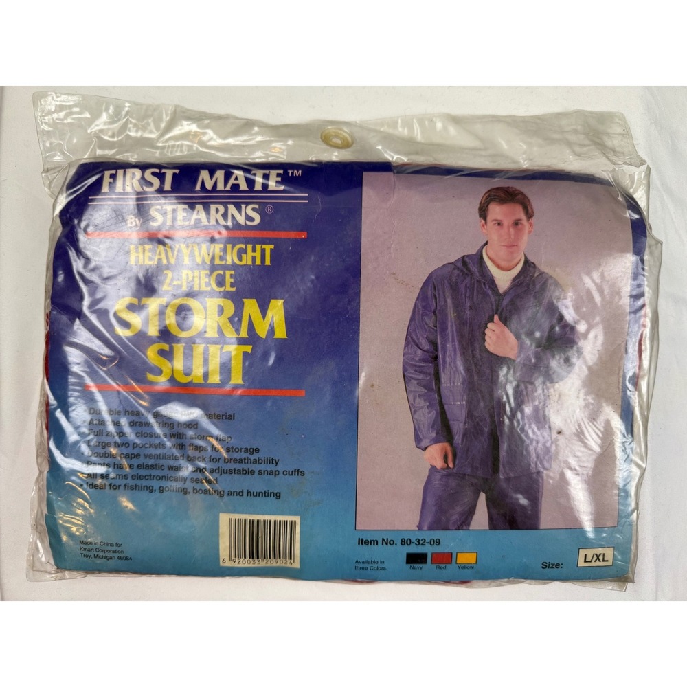 Vintage Stearns First Mate Heavyweight 2-Piece Storm Suit Red Rain Gear L/XL 90s